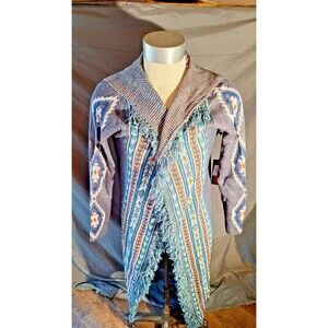 Aztec Southwestern Festival Bohemian Boho Long Open‎ Duster Cardigan Hood Fringe